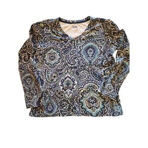 Basic Editions Blue Paisley 3/4 sleeve shirt Cotton size Medium